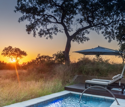 Bask in Africa's sunshine from a luxurious outdoor lounge and private pool at Earth Lodge. Bask in Africa's sunshine from a luxurious outdoor lounge and private pool at Earth Lodge.